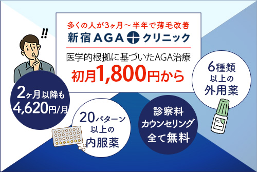 新宿AGAクリニックは初月1,800円からAGA治療が受けられる